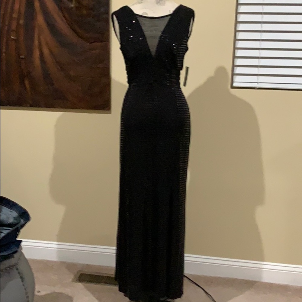 Black Long sleeve less Sequin dress with split